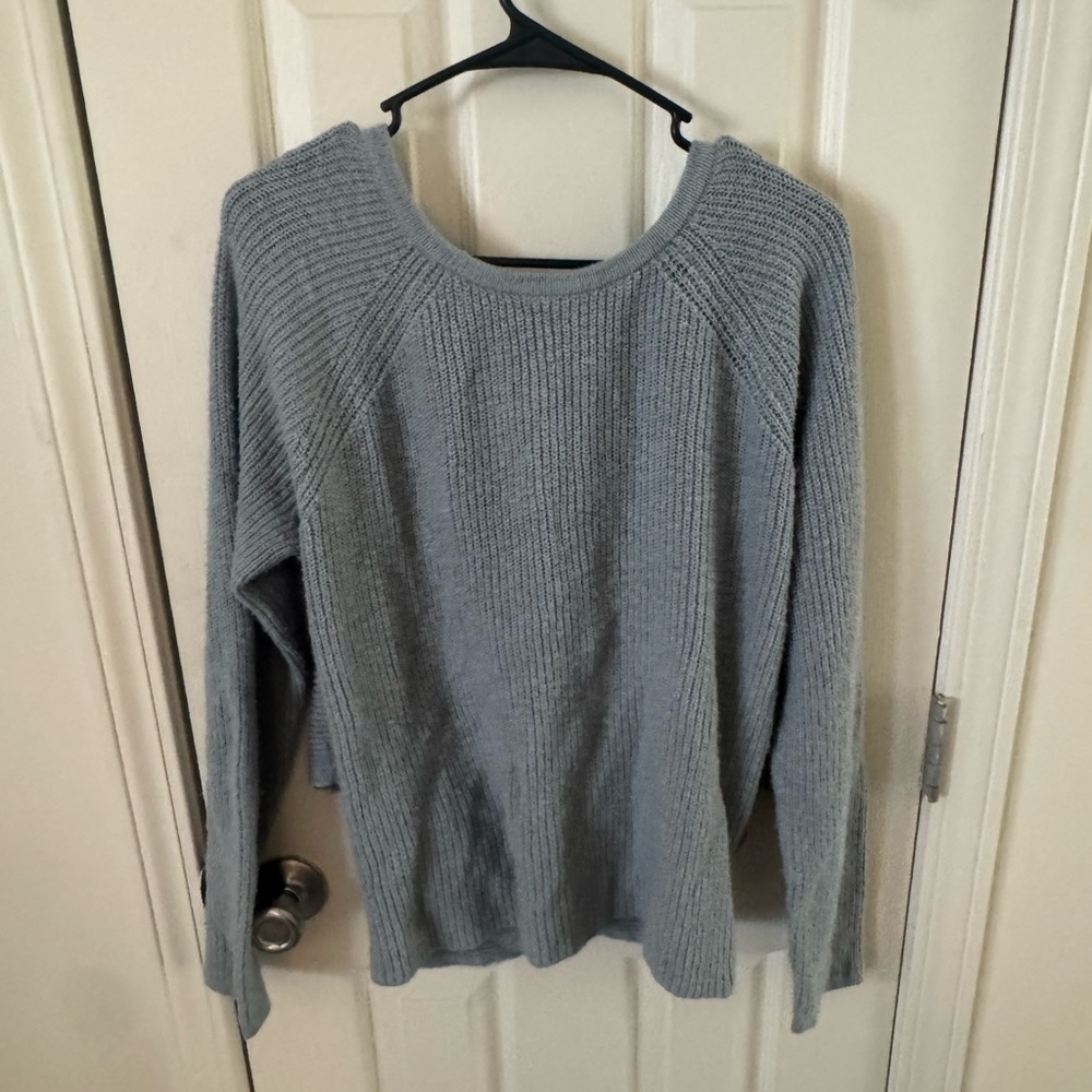 Aerie Baby Blue Back Wrap Sweater Women’s Large Soft Knit Open Back Cozy